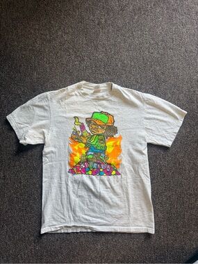 Supreme White Graphic Tee with Neon Cartoon Print